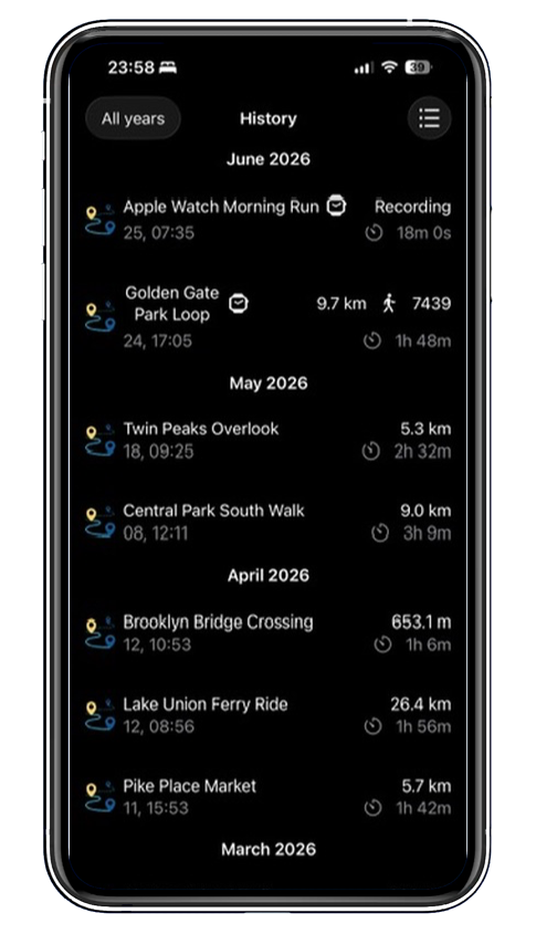 Journey GPS Tracker history list
